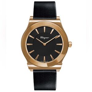 New Salvatore Ferragamo 1898 Slim‎ Black Dial Yellow Gold Men's Watch